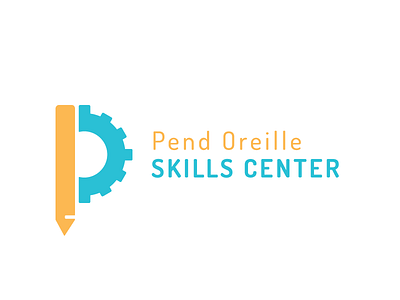 Pend Oreille Skills Center Logo blue cog education logo pencil pend oreille school skills yellow