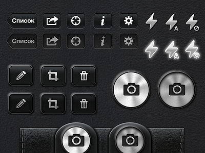 Photonoto app Ui app buttons camera icons ios leather metal ui