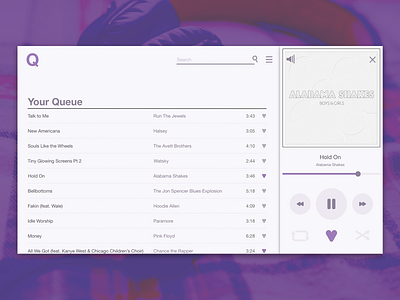 "Q" Music Player - Daily UI: Music Player app design icon illustration minimal type typography ui ux web website