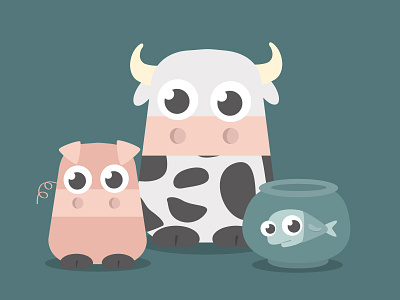 The cow, the pig and the fish animals cow fish pig