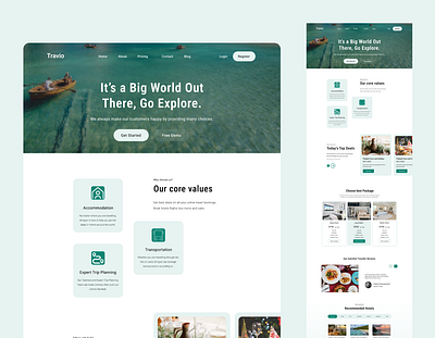 Travel Landing Page Exploration clean color design designers flat icon landing page logo minimal typography ui ux web website