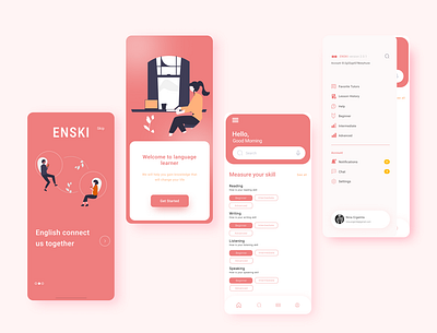 ENSKI-English skill learning app design branding clean color design designers illustration minimal typography ui