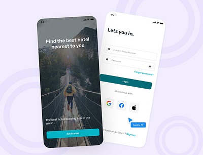 Hotel Booking App-Login clean color design designers illustration minimal typography