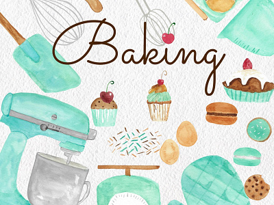 Baking Supplies Watercolor Clipart design graphic design illustration logo