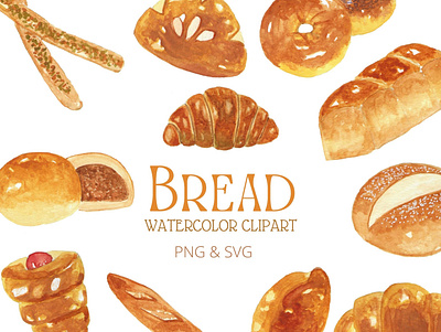 Bread Watercolor Clipart design graphic design illustration logo