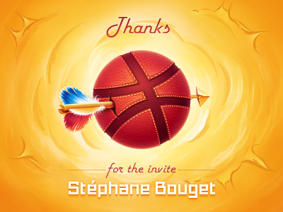 Thank you! arrow dribbble ball boom bang invitation thanks explosion stephane bouget hi basketball stitch texture sun rubber illustration