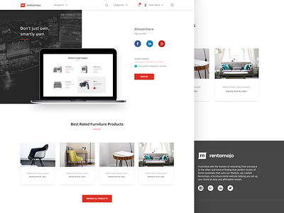 Ad Landing page furniture landing marketing page products renting signup social ui ux