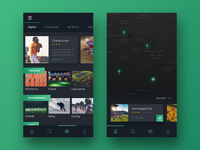 Sports app app dark events game maps minimal news sports ui ux