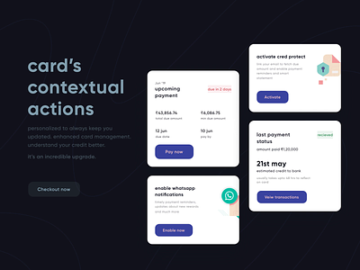 CRED 2.0 | Contextual Card Actions activate app bill cards clean cred credit card payment darkui dues fintech illustration ios minimal page pay payment product transaction ui ux