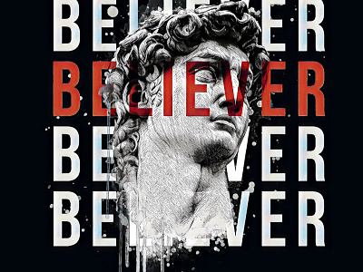 David bust illustration.Believer slogan, t-shirt graphic.