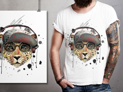 illustration leopard. T-shirt Graphics. Music-themed.