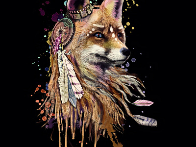 Fox illustration.Print for textile and t-shirts.Native American.