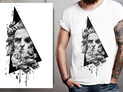 Poseidon illustration.Tattoo & T-shirt graphic artwork black and white david design fabric graphic design illustration logo pop art poseidon poster statue t shirt graphic tattoo zeus