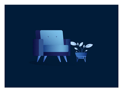 Personal Caretaker Detail #1 blue dark blue furniture gradient line plants retro sofa texture