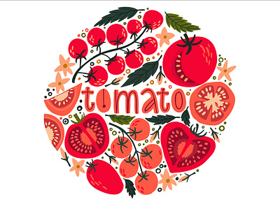 tomato bright circle design elements green illustration red tomato vector