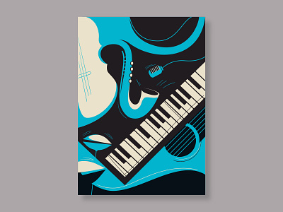 'Jazz' collection. Poster design. abstract art concept creative design flat guitar illustration instrument jazz microphone music piano poster saxophone