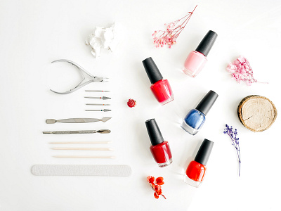 Tools of manicure set on white background. fingernail nail photo tool