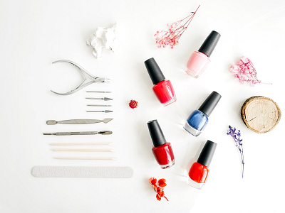 Tools of manicure set on white background.