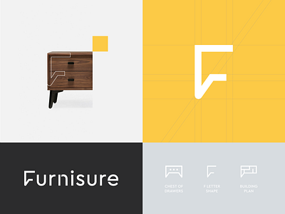 Furnisure bureau commode chest of drawers furniture logo designer mark icon emblem modern minimal flat shape new york boston san francisco online shop store table chair ukraine kharkiv yellow