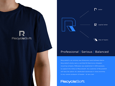 RrecycleSoft app blue brand identity branding icon logo designer mark mascot new york r letter recycle soft software symbol ukraine zero waste