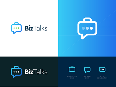 BizTalks biz blue bubble business case chat conversation emblem enterpreneur gradient icon kharkiv logodesign mark marketing new york suitcase talks ukraine