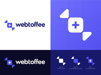 Webtoffee boston company firm extension logo design branding logo designer los angeles mark icon emblem modern minimal flat shape new york plugin plus add purple lilac violet saas san francisco service startup wordpress tech digital ukraine kharkiv web candy web toffee