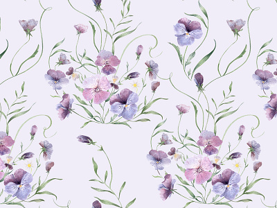 The botanical pattern with pansies botanical design elegant floral flowers garden flowers home decor illustration pink flowers purple pansy seamless pattern vintage watercolor