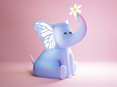 🐘 + 🦋 3d 3d character 3d illustration 3d model animal blender butterfly characte design cute cute animal design elephant illustration