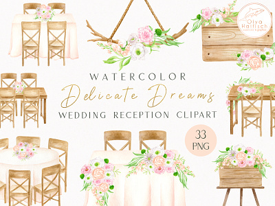 Delicate Dreams - Wedding reception clipart clipart elegant hand drawn illustration png watercolor watercolour wedding wedding clipart wedding reception