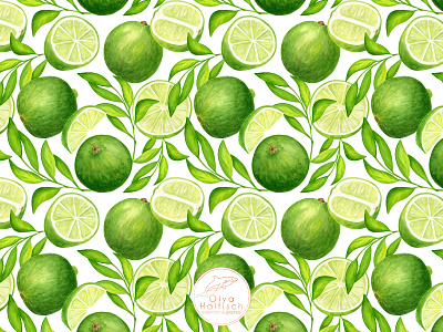 Watercolor Limes - Seamless Pattern Design citrus watercolor fruit hand drawn illustration lime pattern design patterns seamless pattern surface pattern textile pattern watercolor watercolor fruits watercolor pattern