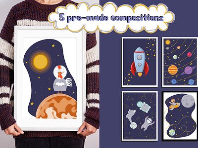 Animals in the Space. animals constellations cute cute animals decorated design illustration kids illustration planet rocket space space adventure stars vector