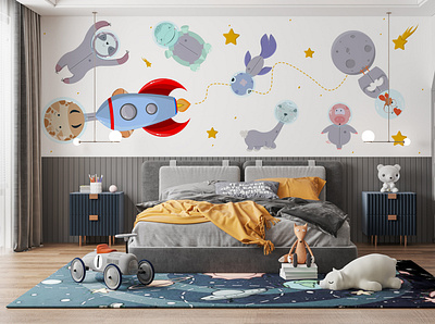 Animals in the Space. animals constellations cute decorated design illustration kids illustration planet rocket space space adventure stars vector