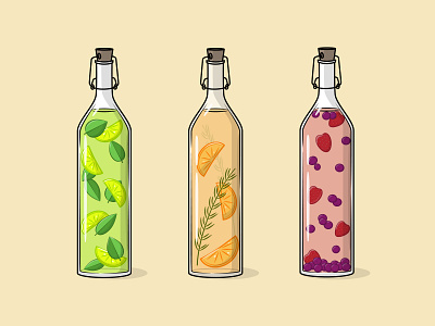 Set of glass bottles with kombucha or lemonade citrus fermented illustation kombucha lemonade outline vector