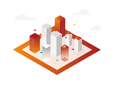 Packages and Servers building cloud gradient illustration infrastructures isometric packages servers