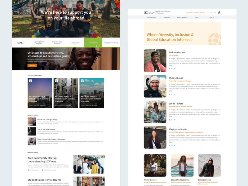 Landing pages for Diversity Abroad by Justine Win on Dribbble