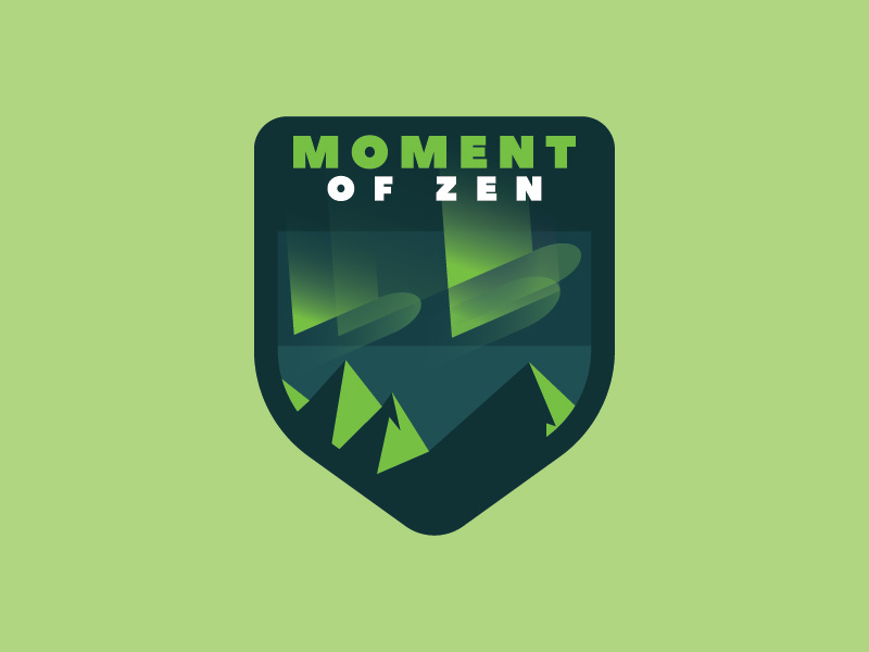 Moment of Zen typography identity green sticker badge logo magic night vector design illustration northern lights