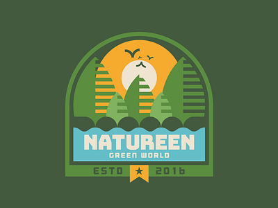 Natureen badge cute design florest green icon illustration nature outdoors retro tree vector