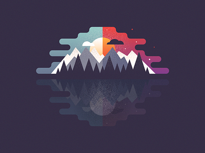 Day & Night 🌞🌛 badge day design graphic illustration mountains night outdoors snow sun sunset vector