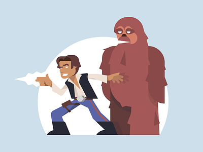 Solo & Chewie blaster chewbacca fun han solo illustration pew pew star wars