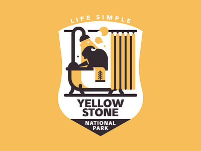 Yellowstone National Park badge bison illutstration mountain nature park retro texture tree trekking vector yellow yellowstone