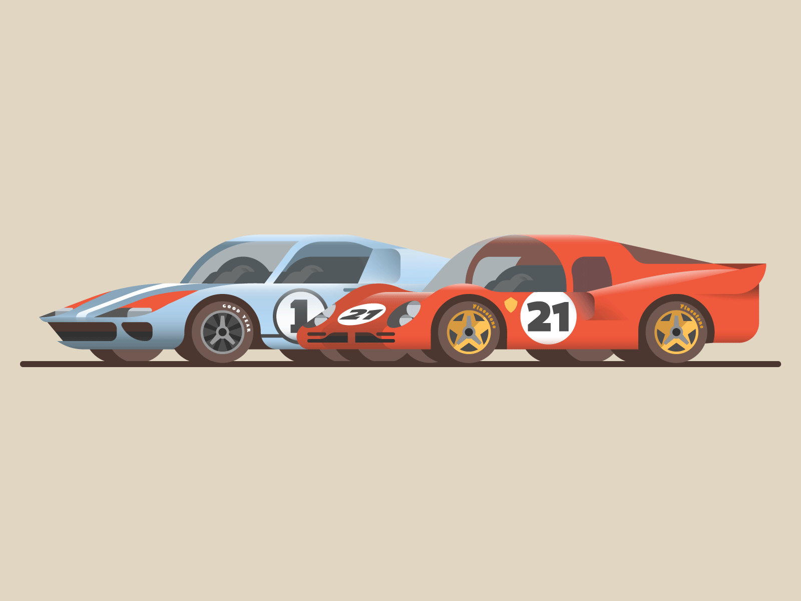 Ford v Ferrari 🚙🚗💨 animation car color ferrari ford ford v ferrari gif illustration lemans race retro texture vector