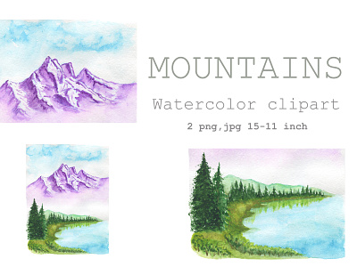 Mountains watercolor clipart wall art