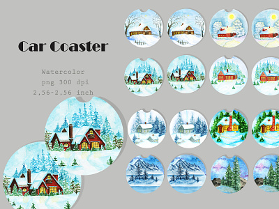 Car Coaster Sublimation PNG Watercolor Winter Home Cup Coaster. adventure paintings car coaster sublimation clipart coffee stand design for printing graphic design hand painted hand painted watercolor illustration illustration mountains ilustration landscape logo png png watercolor scrapbooking watercolor clipart watercolor digital clipart watercolor winter home