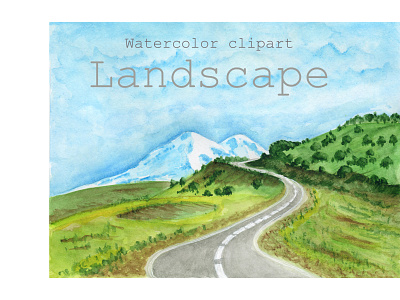Watercolor drawing of a mountain landscape.The North Caucasus. adventure paintings clipart clipart painting for printing graphic design illustration landscape mountain download png watercolor wall art