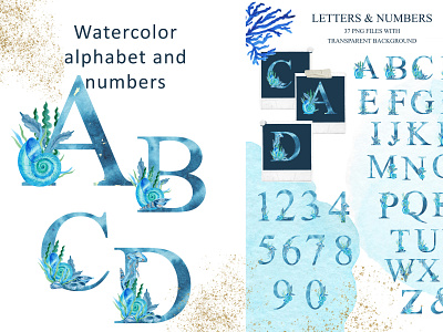Alphabets and Numbers.Underwater Watercolor Collection. adventure paintings alphabets and numbers animation clipart clipart watercolor sea design for printing graphic design illustration landscape logo ocean plants png watercolor