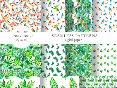 Seamless patterns 3600x3600 px grenery leaves illustration.