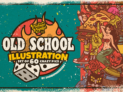 Old School Illustration Collection barber illustrations branding craft food illustrations graphic design illustrations label illustrations logo music illustrations old school graphic old school illustrations old school tattoo poster graphic punk rock retro graphic skate skeleton graphic surf t-shirt print tattoo graphic