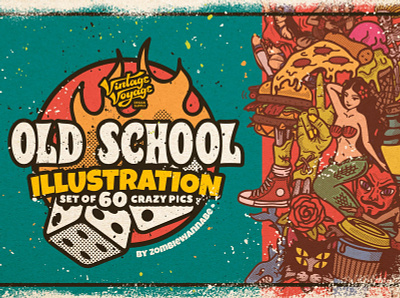 Old School Illustration Collection barber illustrations branding craft food illustrations graphic design illustrations label illustrations logo music illustrations old school graphic old school illustrations old school tattoo poster graphic punk rock retro graphic skate skeleton graphic surf t shirt print tattoo graphic