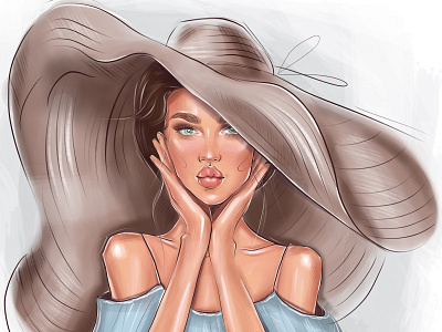 Summer vibes fashion illustration beautiful girl beauty illustration design digital art fashion fashion style illustration lady in hat make up drawing outfit portrait procreate art raster drawing summer vibes travel vacation wide brim hat woman