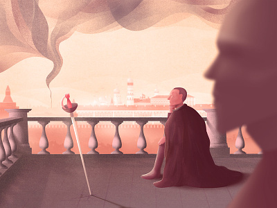 Google x The Master and Margarita (Scene 4) character detailed google illustration moscow pink purple rooftop smoke